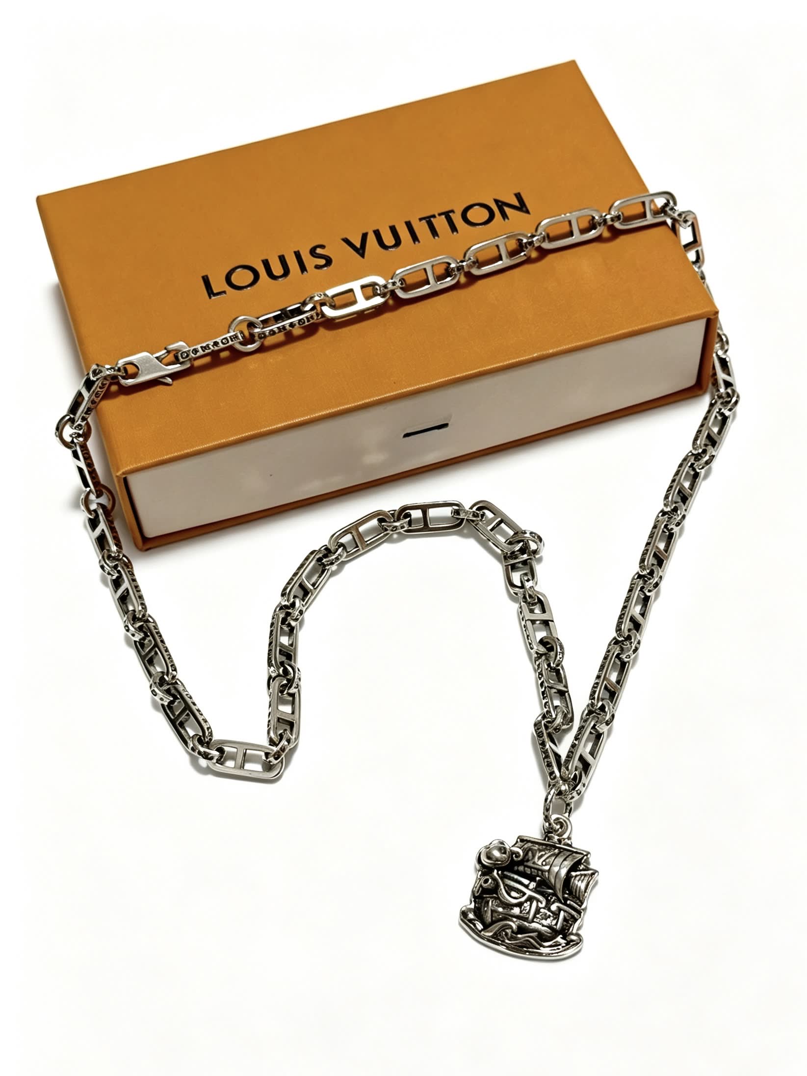 Louis Vuitton Silver Chain with Pirate Ship Pendant